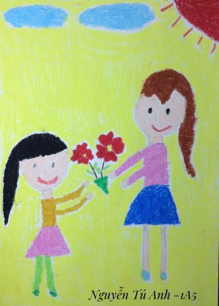 Vẽ 10/10 tặng hoa mẹ học sinh lớp 1
