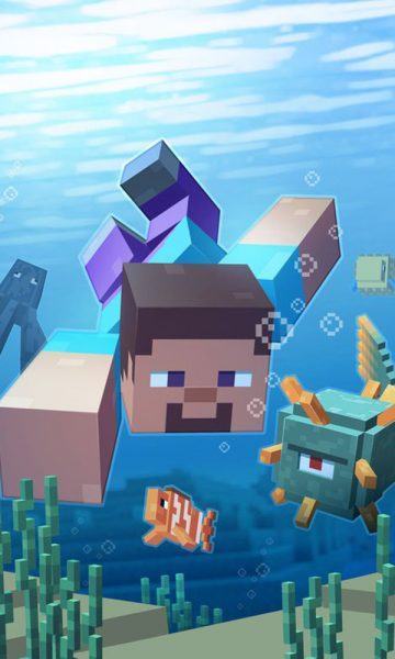 Minecraft schwimmt unter der Meeresmauer