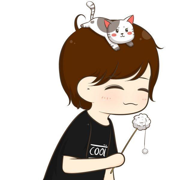 avatar chibi nam chơi với mèo