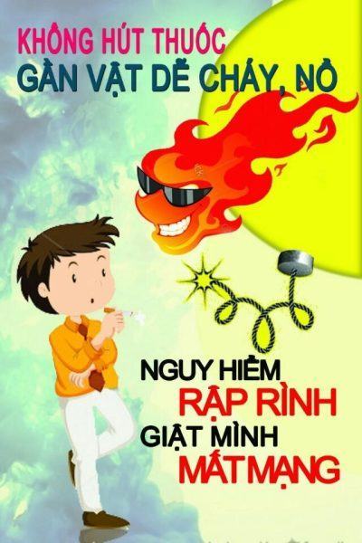 Chụp ảnh phòng chống cháy nổ đón năm mới vui vẻ, an toàn, không hút thuốc.