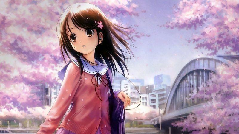 Cô gái anime trong hình nền màu hồng