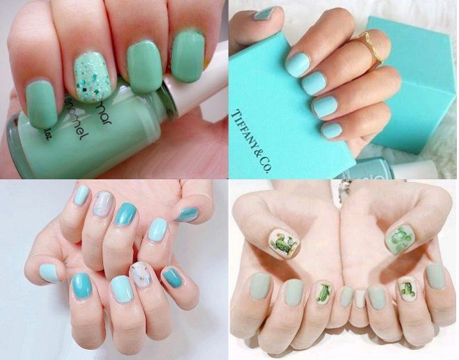 4 mẫu nail sơn màu xanh bạc hà đẹp