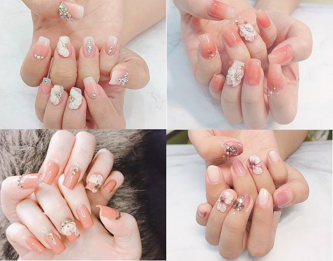 mẫu nail đắp bột nhẹ nhàng cho cô dâu