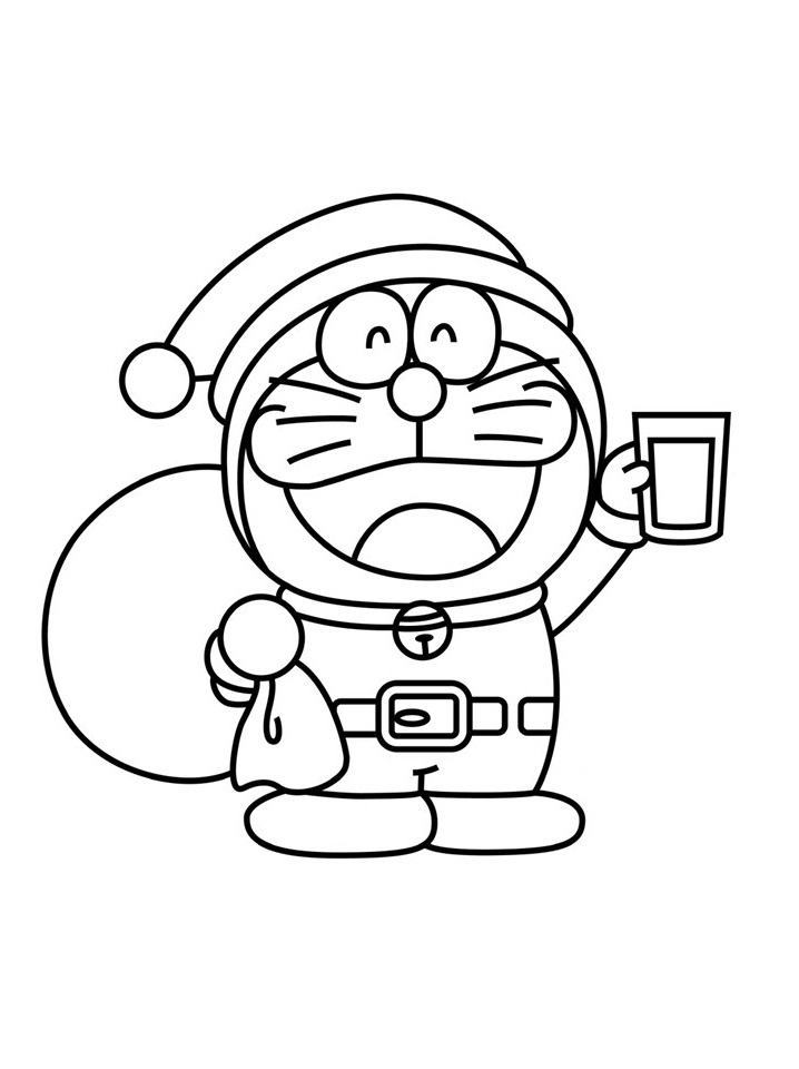 Tranh tô màu ông già Noel Doraemon