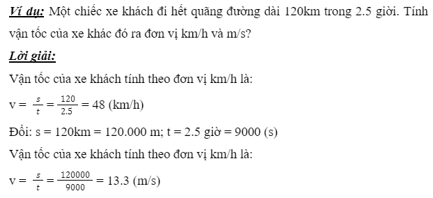 Công thức tính vận tốc