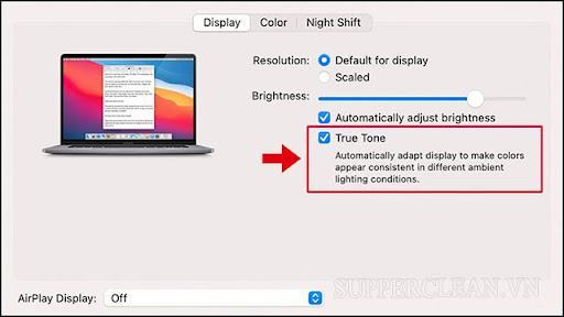 cách bật/tắt true tone trên macbook