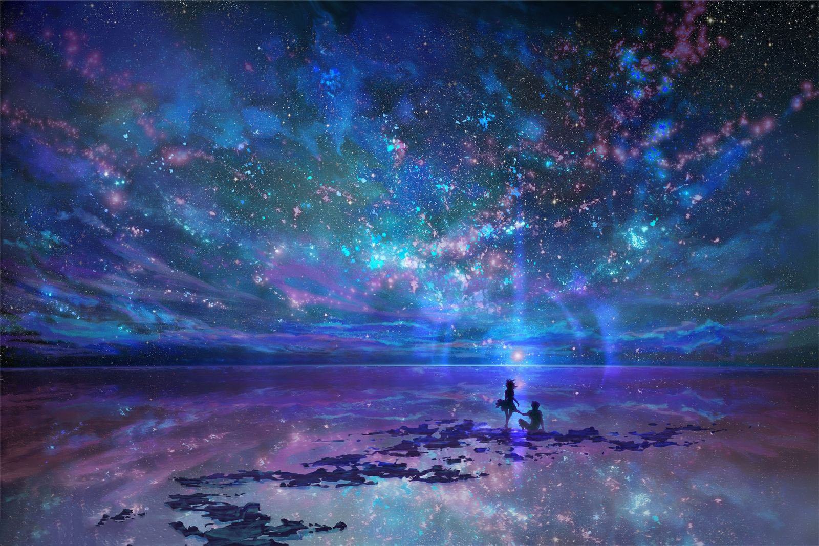 hình nền bầu trời đêm galaxy anime