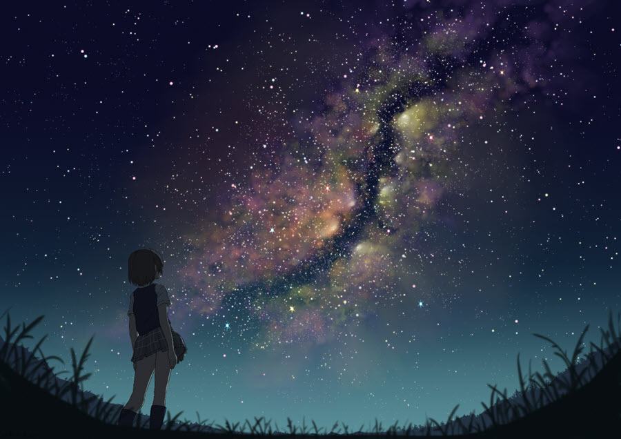 hình nền bầu trời đêm galaxy anime