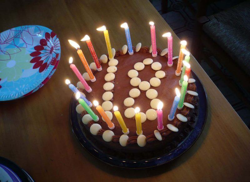 bánh sinh nhật lần thứ 18 với rất nhiều nến