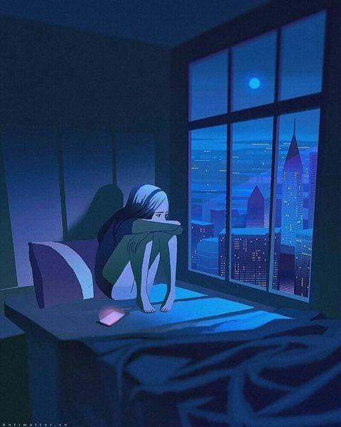 một bức tranh buồn về một cô gái một mình trong đêm