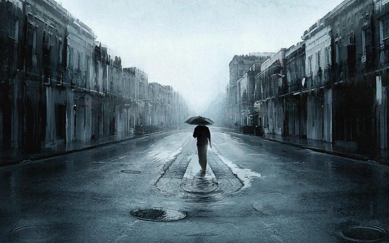 hình ảnh buồn về chàng trai đi một mình dưới mưa