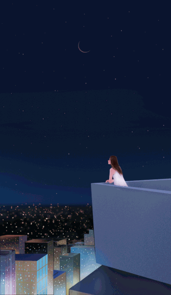 cô gái hoạt hình 3d nhìn những vì sao vào ban đêm