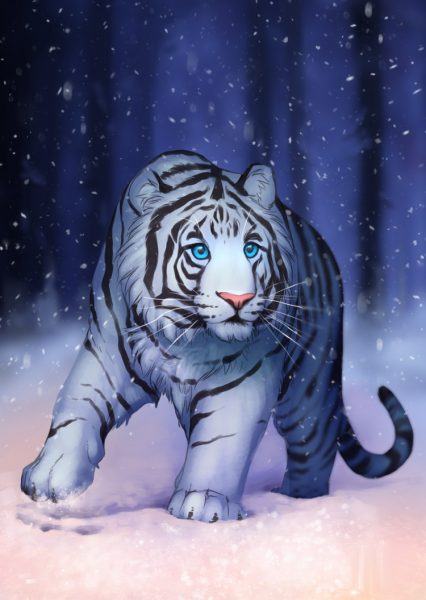 Hình ảnh một con hổ được bao quanh bởi tuyết