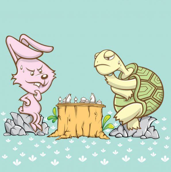 Hình ảnh rùa và thỏ chơi cờ