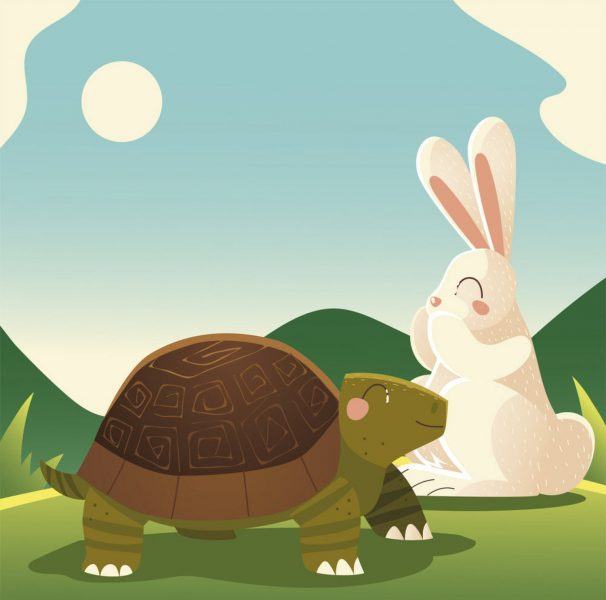 Rùa và thỏ cười hạnh phúc