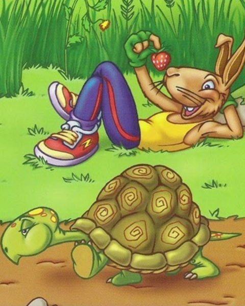 Hình ảnh rùa và thỏ - nằm trên lưng thỏ