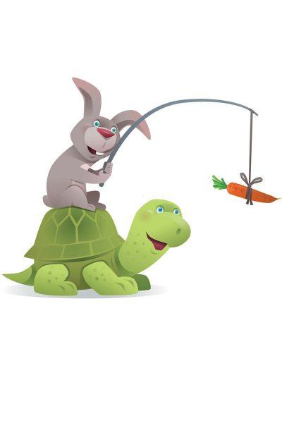 Hình ảnh rùa và thỏ ngồi trên lưng rùa
