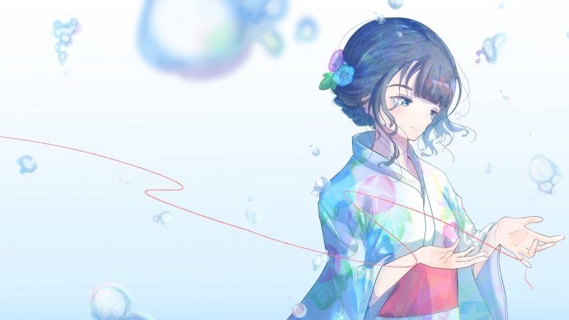 Hình nền anime kimono màu xanh