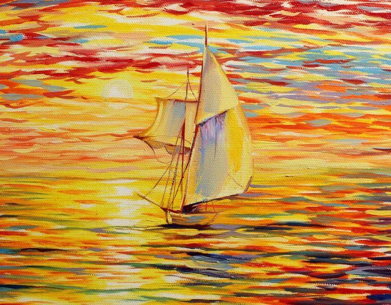 Hình ảnh con thuyền vẽ bằng sơn dầu