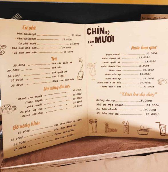 Công thức cho menu cà phê đôi