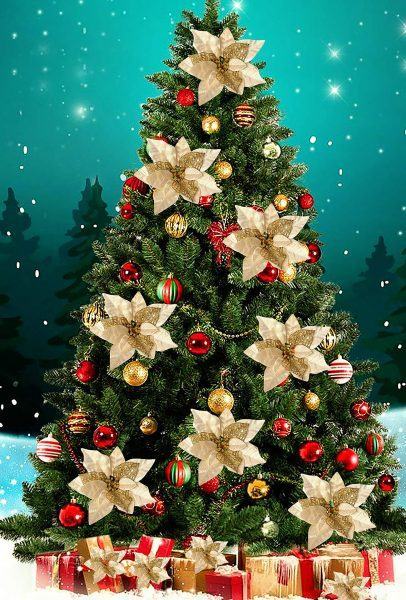 Hình ảnh cây thông Noel với những bông hoa đẹp và tuyệt vời