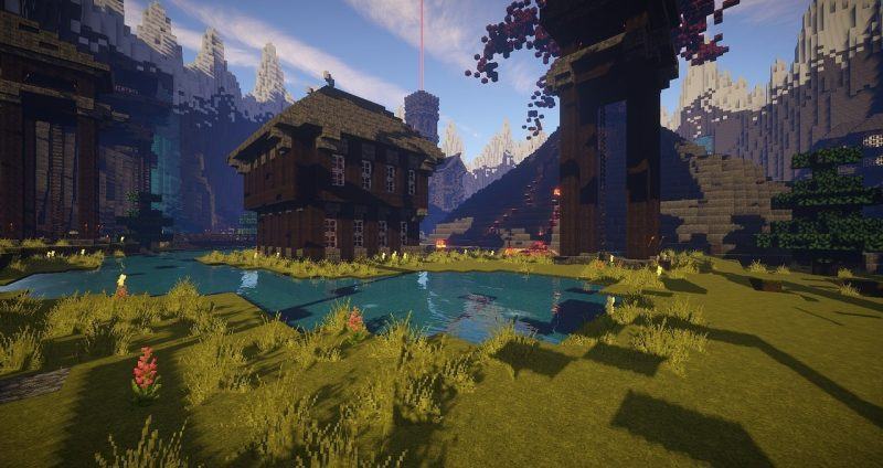 Minecraft hình ảnh ngôi nhà giữa biển