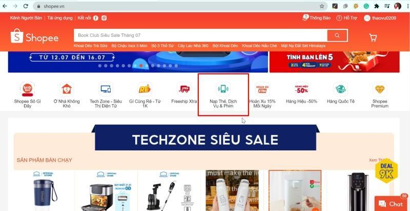 Nhập thẻ Đoàn thực qua Shopee