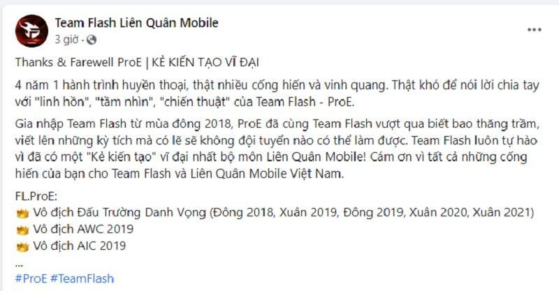 Lien Quan Mobile: ProE has officially left Team Flash