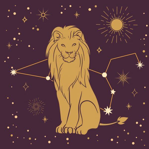 một bản vẽ đơn giản của một con sư tử với một cây cung