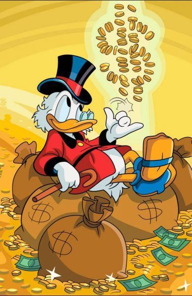 Hình ảnh Vịt Donald ngồi trên tờ tiền