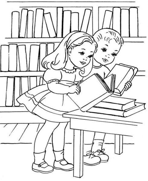 Trang tô màu cho bé gái và trẻ em đọc sách cùng nhau