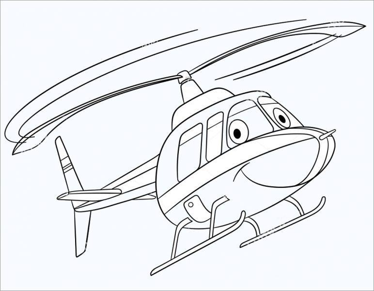 Tranh tô màu máy bay trực thăng đang bay