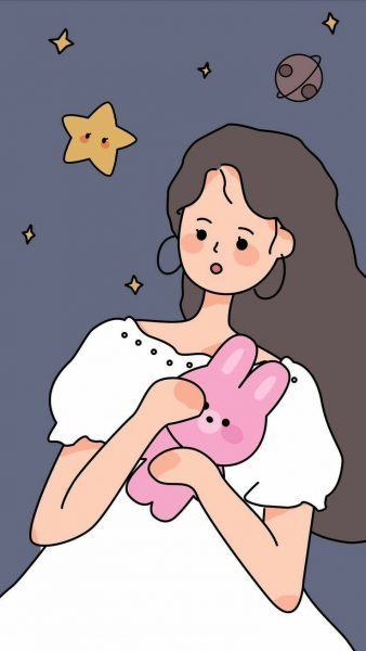 chúc ngủ ngon hình ảnh bé gái ôm thỏ ngủ