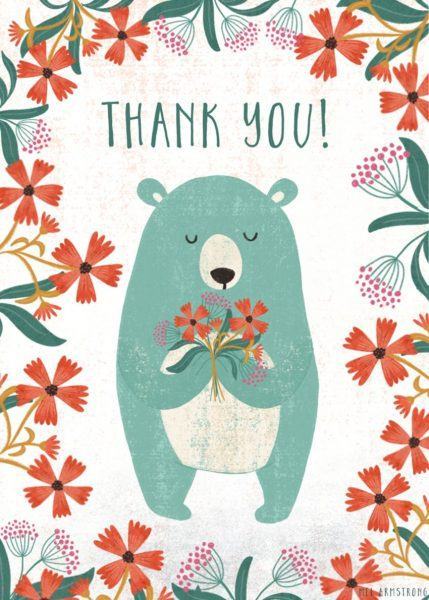 cảm ơn bạn hình ảnh của một con gấu xanh cầm hoa