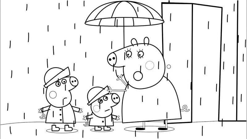 Hình ảnh Peppa Pig đi dưới mưa