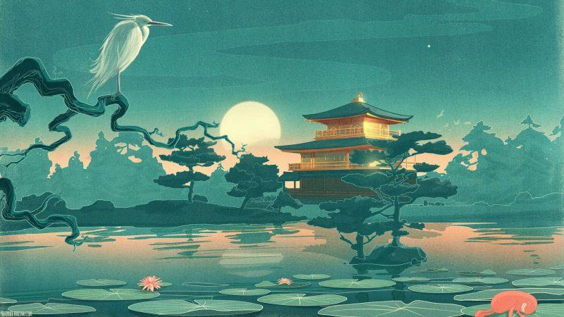 Một bức tranh đẹp của Nhật Bản về một ngôi đền lớn