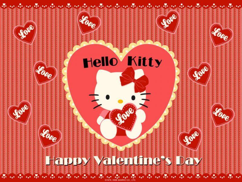 Hình nền Hello Kitty trái tim màu đỏ