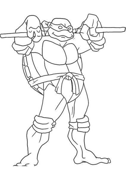 Tranh tô màu ninja rùa đeo gậy trên vai