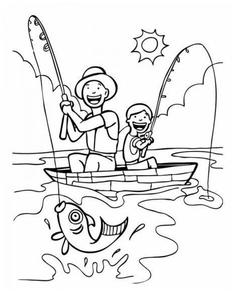 Thuyền và trang tô màu cho trẻ em câu cá