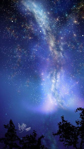 Một hình ảnh anime về bầu trời bao quanh thiên hà