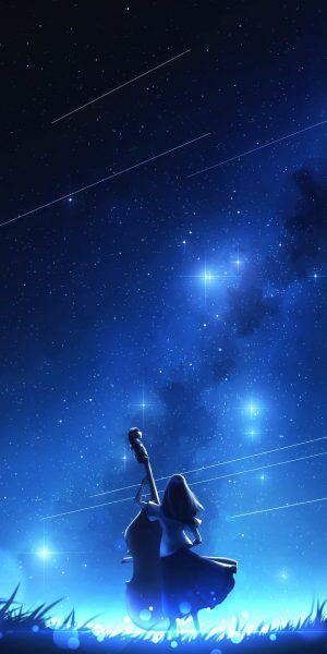 ảnh bầu trời đêm cô gái anime chơi guitar