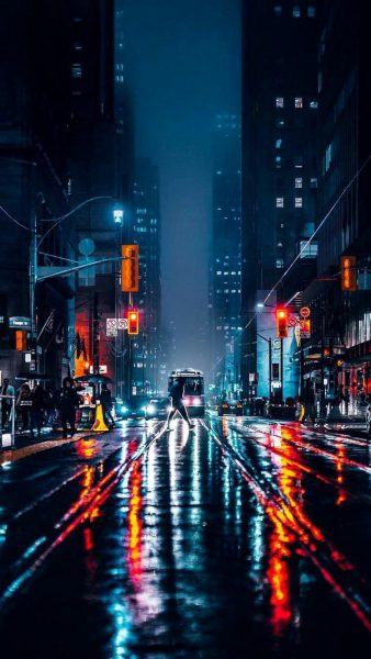 Hình ảnh mưa đêm buồn trên đường