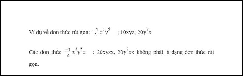 Ví dụ rút gọn đơn thức