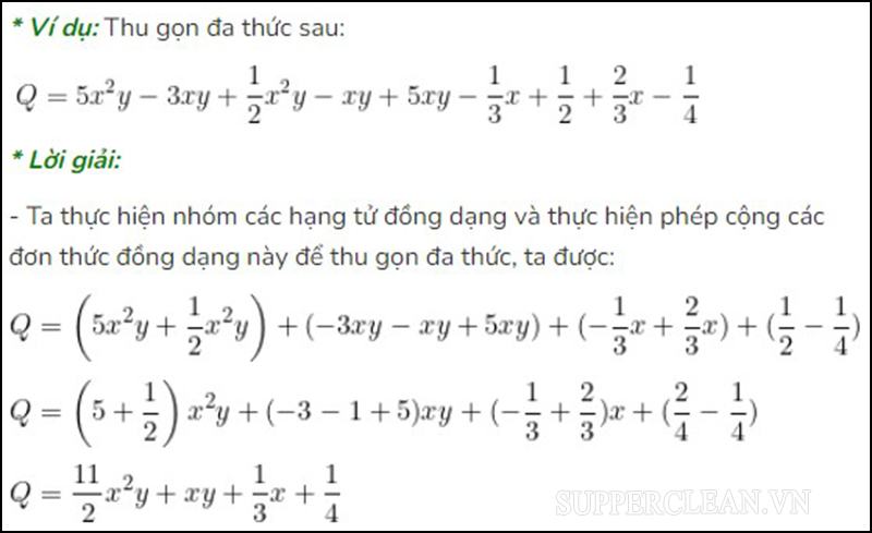 Ví dụ rút gọn đa thức