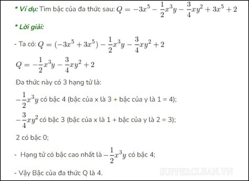 Ví dụ tìm bậc của đa thức