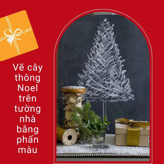 Vẽ cây thông Noel trên tường bằng phấn màu