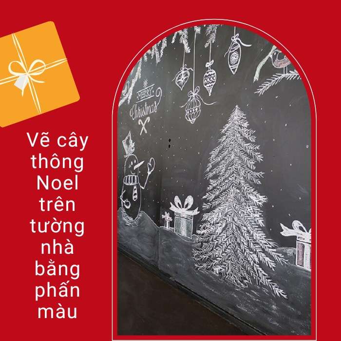 Vẽ cây thông Noel trên tường bằng phấn màu