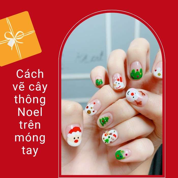 Cách vẽ cây thông Noel trên móng tay