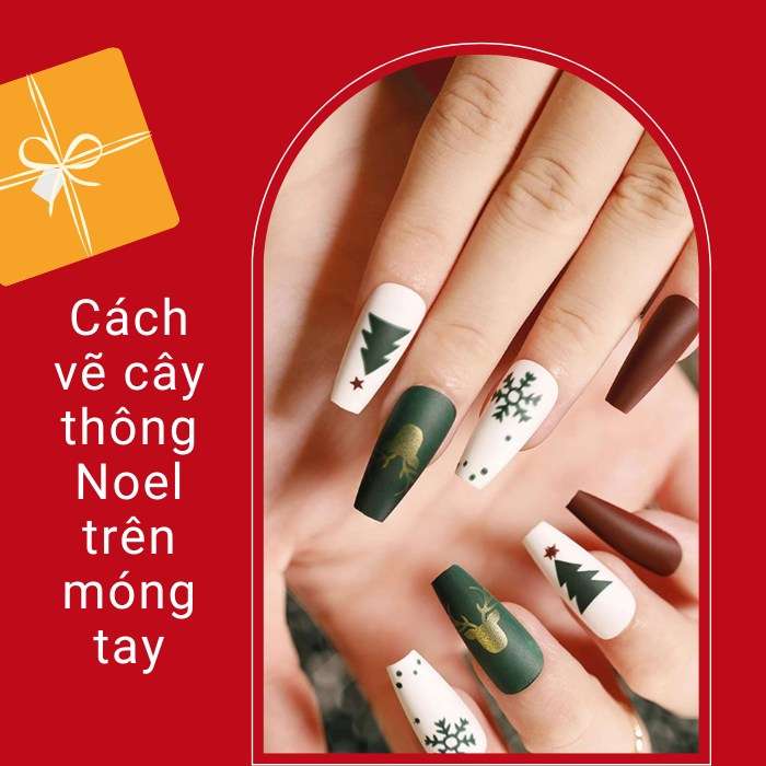 Cách vẽ cây thông Noel trên móng tay