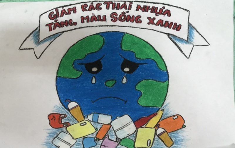vẽ tranh đề tài tiêu dùng xanh trái đất đau khổ vì đầy rác thải